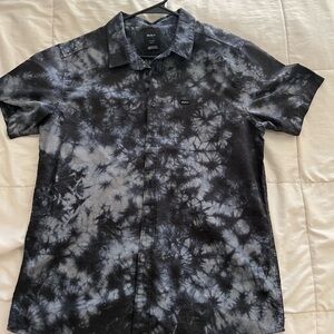 RVCA Men's Black and Gray Tie-Dye Shirt